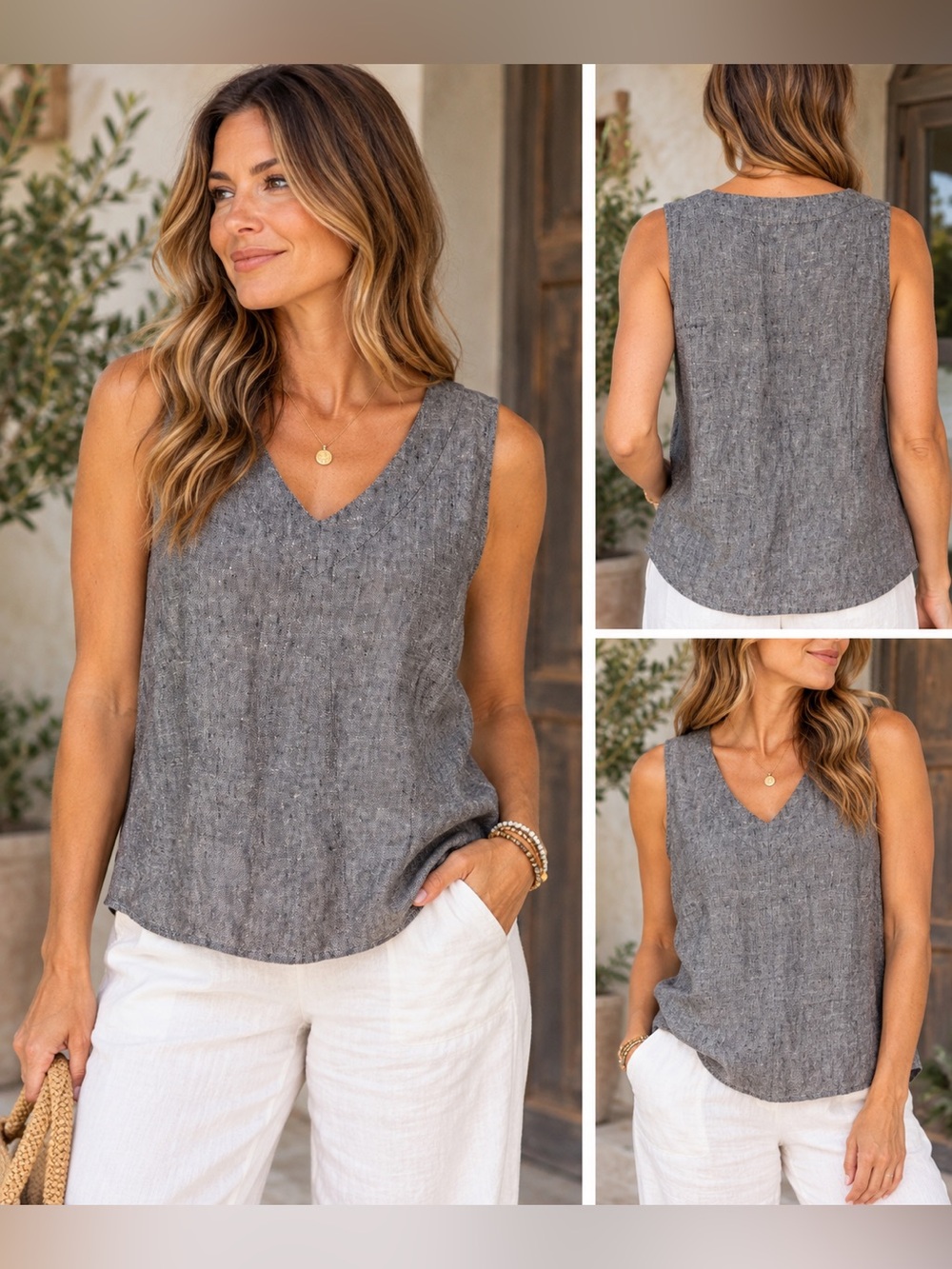 FLAX Dark Gray Linen Sleeveless Tank Top
